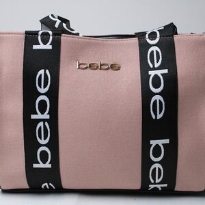 Bebe Women's Hana Canvas Zip Close Small Satchel Bag CA4 Dusty Rose One Size